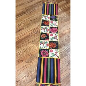 Pier 1 Imports Embroidered Floral Table Runner 14x72 Multicolor Striped Tassel